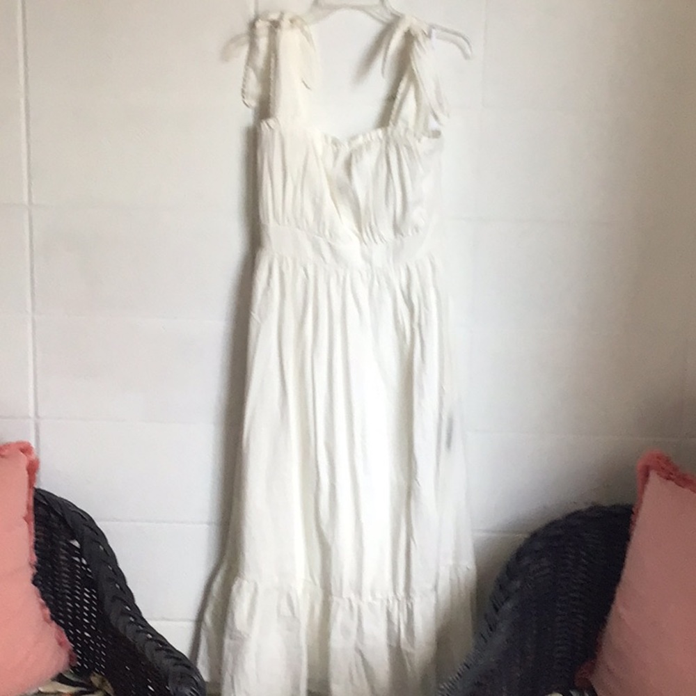 White Striped Tie Strap MIDI Dress